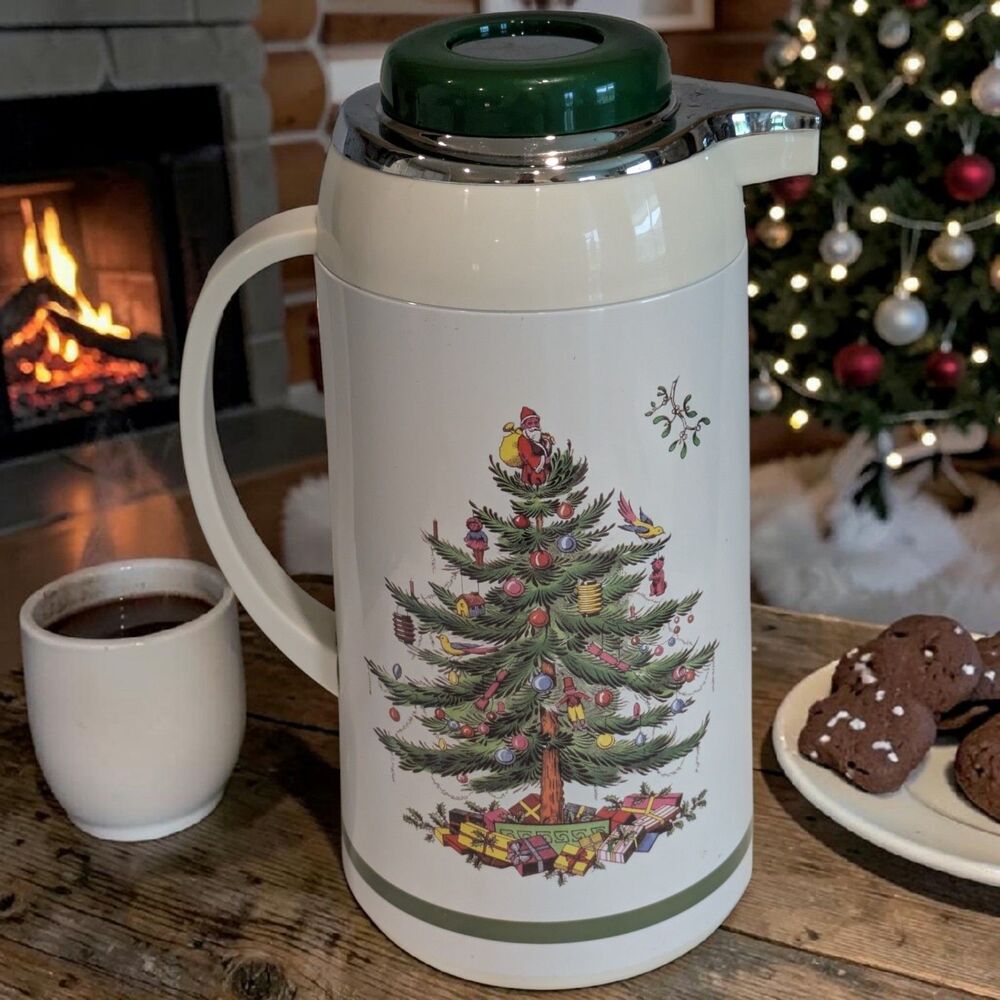 Spode Christmas Tree Thermal Coffee Carafe Thermos Vintage